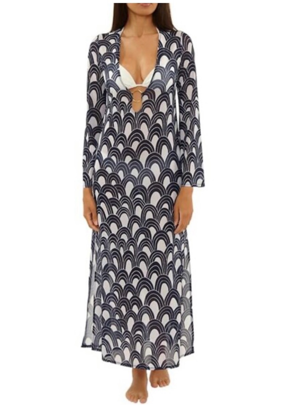 NWT new Trina Turk Women’s Navy & White Swim Cover-Up Maxi Dress medium